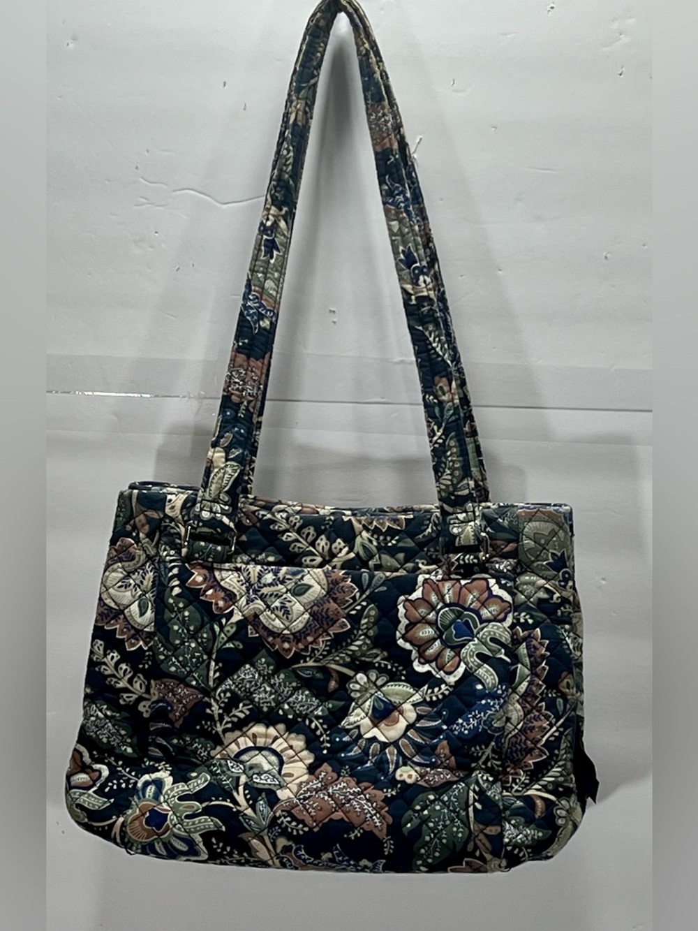 Vera Bradley Quilted Floral Shoulder Bag with Billfold in Navy, Green, Brown